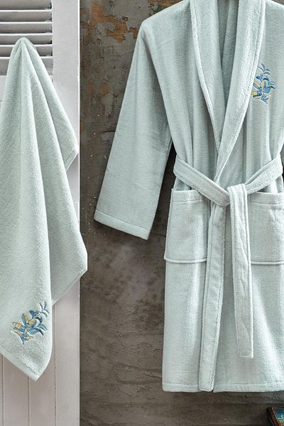 Upline Rise L/xl Women's Cotton/modal Extra Soft Shawl Robe Set (L/XL 55X85) - Water Green