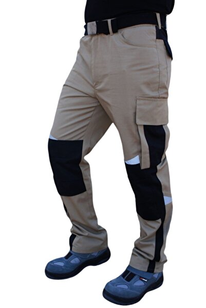 Uniprom Iş Pantolonu Roma Model Diz Destekli 6 Cepli Bej Siyah