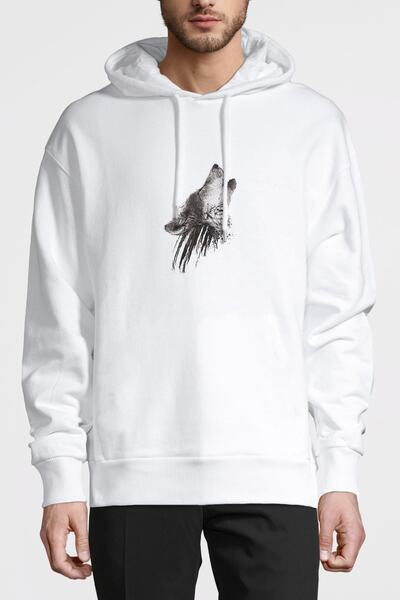 QIVI وولف رئيس الوشم صور الذئب المطبوعة الأبيض الرجال محبوك مقنعين البلوز كم ...