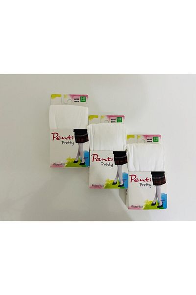 Penti Бял чорапогащник Pretty Micro 40 Mousse за момиче от 3 части
