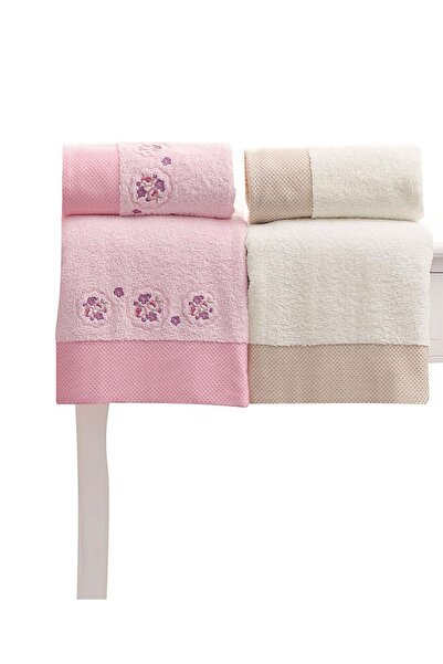 Taç Edita Pamuk Hamam Seti Pembe-ekru
