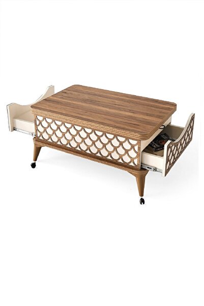 ZERENLAND _17 Çift Çekmeceli Tekerlekli Akıllı Sehpa