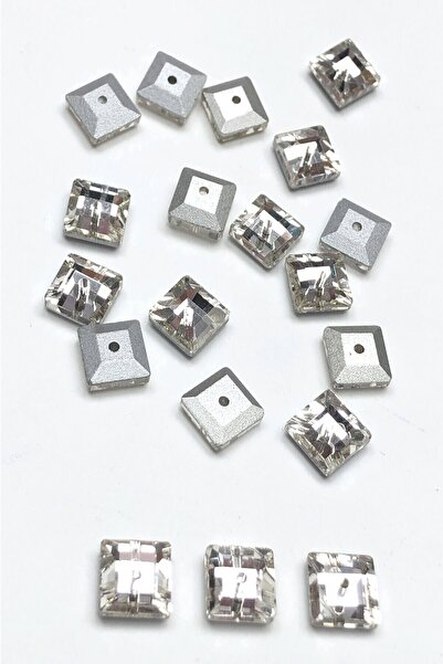 Hobigram Boncuk Çeşitleri Şeffaf Kare Yuvarlak Ortadan Dikme Kristal Boncuk 2...