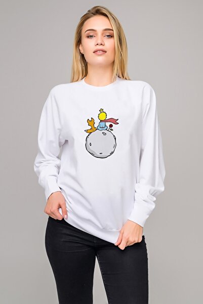 QIVI Ženska bela majica Little Prince Little Prince Planet Moon Štampano Pleteno