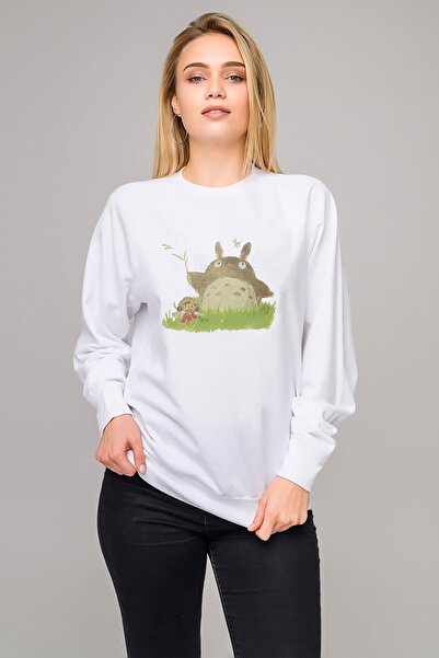 QIVI Women's White My Neighbor My Neighbor Totoro Printed Knitted Long Sleeve...