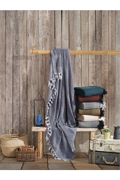 Cotton Box أزرق داكن رمادي مزدوج مهدب بيكيه 200 × 235