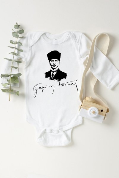Genel Markalar Unisex Bebek Beyaz Atatürk Gazi Mustafa Kemal Çıtçıtlı Body