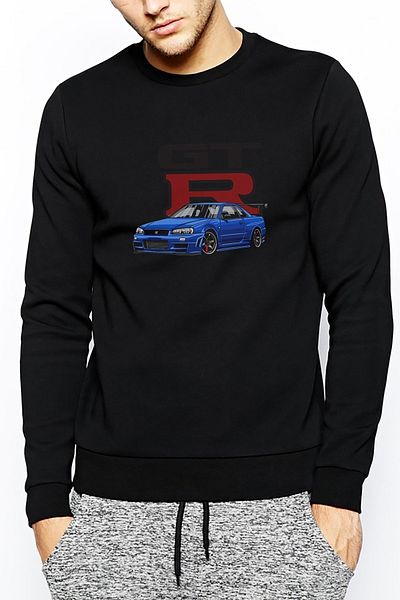 QIVI Gtr Printed Black Men's Knitted Sweatshirt Long Sleeve