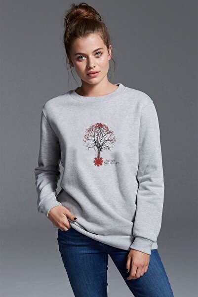 QIVI Red Hot Chili Peppers Printed Gray Women's Knitted Sweatshirt Long Sleeve