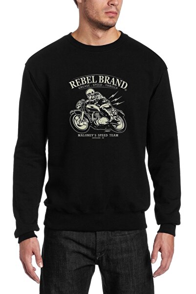 QIVI Motorcycle Rebel Brand Printed Black Men's Knitted Sweatshirt Long Sleeve