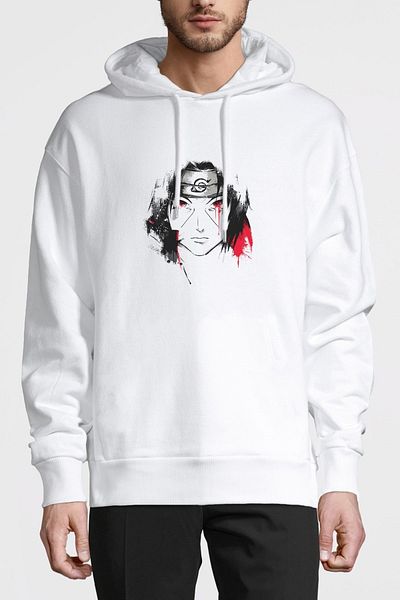 QIVI Naruto Itachi Uchihaa με στάμπα λευκό ανδρικό πλεκτό φούτερ με κουκούλα μακρυμάνικο