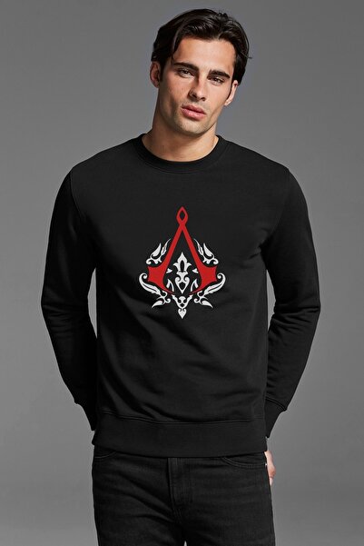 QIVI Assassin's Creed 2 Printed Black Men's Knitted Sweatshirt Long Sleeve