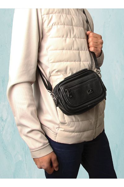 Alone Men's S.leather Hand and Shoulder Bag Small Size Multi-Compartment 3542 Black Crossbody Bag