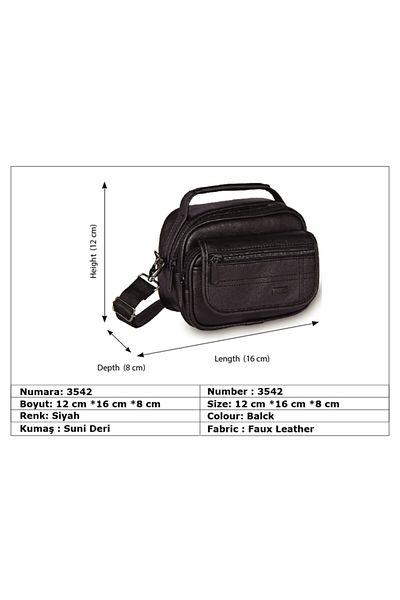 Alone Men's S.leather Hand and Shoulder Bag Small Size Multi-Compartment 3542 Black Crossbody Bag