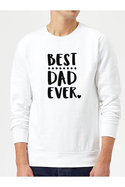 QIVI Best Dad Ever Printed Λευκό Ανδρικό Πλεκτό Φούτερ Μακρυμάνικο