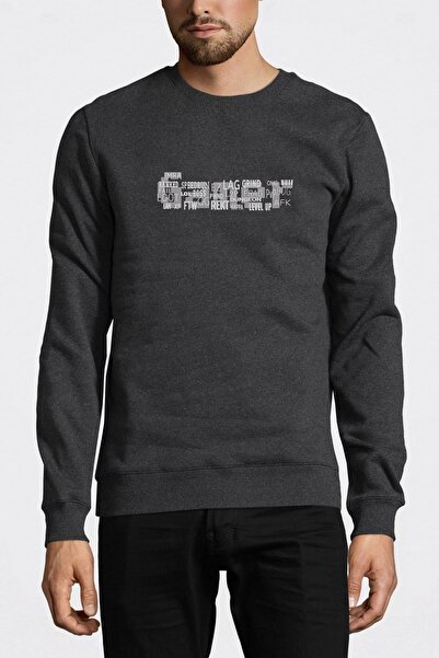 QIVI Gamer Lag Bug Loot Afk Printed Smoked Anthracite Men's Knitted Sweatshir...