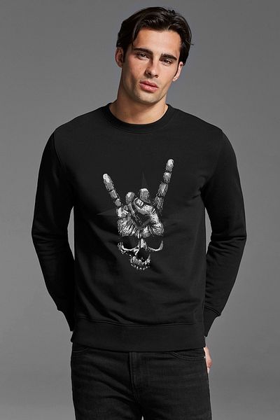 QIVI Metallica Hand Rock Rock Metal Music Printed Black Men's Knitted Sweatshirt Long Sleeve