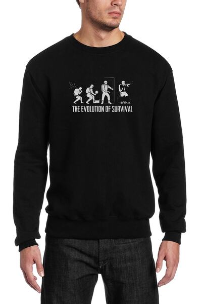 QIVI Pubg Evolution Printed Black Men's Knitted Sweatshirt Long Sleeve