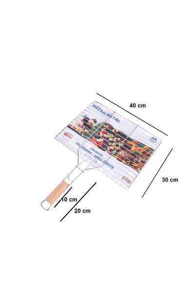 nizam metal Mizan Metal Ağaç Saplı Et Balık Tavuk Izgara Teli 30x40 cm