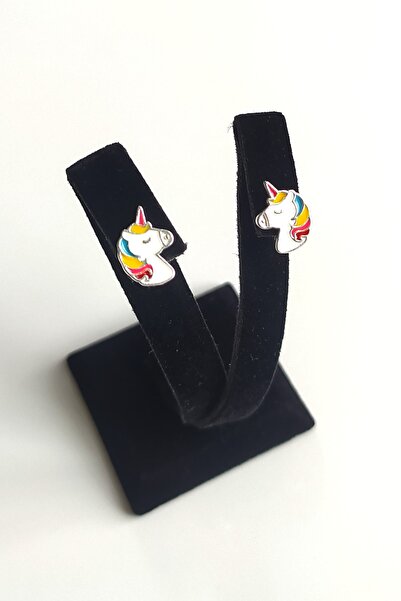 Piraye Silver 925 Ayar Gümüş Renkli Mineli Unicorn Çocuk Küpesi