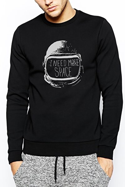 QIVI Astronaut I Need More Space Printed Black Men's Knitted Sweatshirt Long ...
