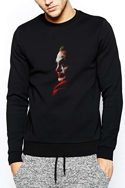 QIVI سويت شيرت محبوك رجالي أسود مطبوع من جوكر بأكمام طويلة