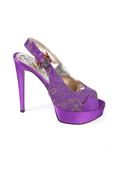CANES AYAKKABI Kadın Mor Saten Dantel Abiye Ayakkabı