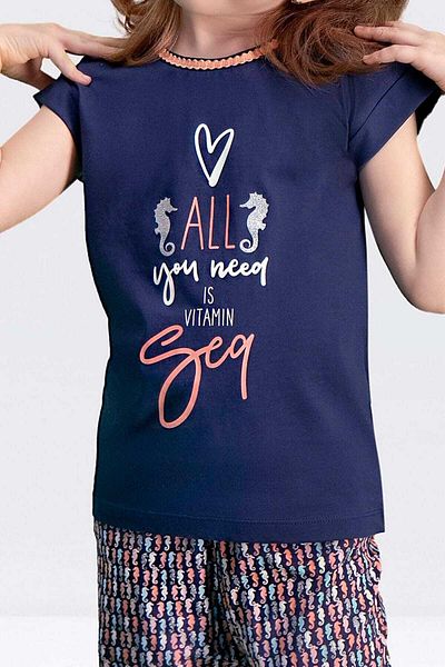 Arnetta Seahorse Navy Blue Girl's Pajama Set