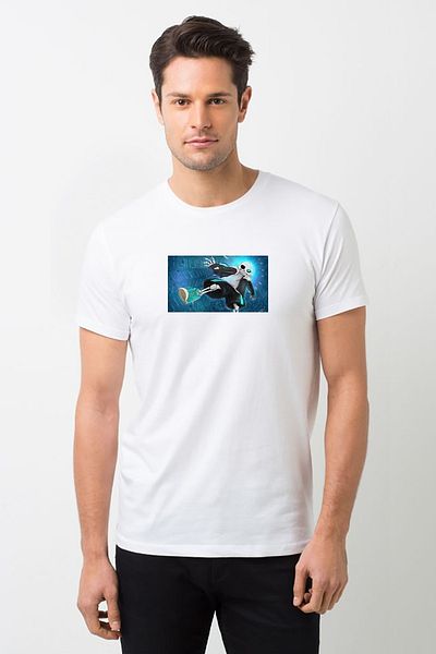QIVI Underswap Sans Printed Λευκό Ανδρικό Πλεκτό Μπλουζάκι T-shirt T-shirt T-shirt
