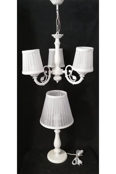 TEKAY AYDINLATMA 3-Piece White Chandelier Lampshade Set Bedroom Chandelier, 1 Lampshade 1 Chandelier