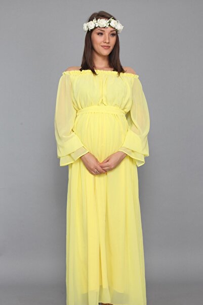 MODA LABİO Sarı Dökümlü Hamile Elbisesi