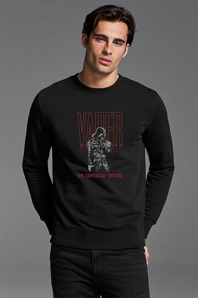 QIVI Hanorac tricotat cu mânecă lungă pentru bărbați, negru cu imprimeu Darth Vader