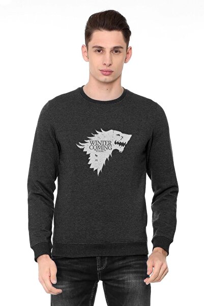 QIVI G O T Stark Printed Smoked Anthracite Men's Knitted Sweatshirt Long Sleeve