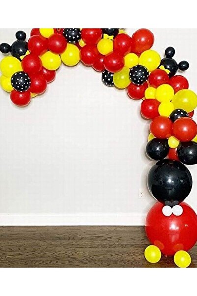 MERİ PARTİ Μίκυ Μάους Κόνσεπτ Κίτρινο Μαύρο Κόκκινο Μεταλλικό Μπαλόνι και Αλυ...