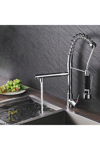 Mayaglory Industrial Double Outlet Kitchen Faucet Sink Faucet Steel Spiral