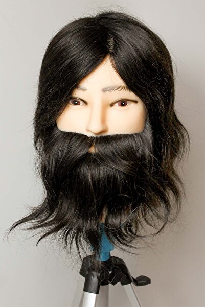 PRODİVA Kuaför Eğitim Mankeni Gerçek Saç Ve Sakal -kuaför Eğitim Puppeti – Erkek Naturel Sakallı - 30cm Saç