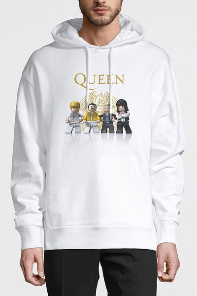 QIVI Μακρυμάνικο φούτερ με κουκούλα Queen Lego με εμπριμέ λευκό ανδρικό πλεκτό