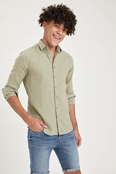 DeFacto Ανδρικό μακρυμάνικο πουκάμισο με λεπτή εφαρμογή