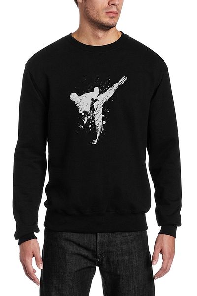 QIVI Silhouette Taekwondo Printed Black Men's Knitted Sweatshirt Long Sleeve
