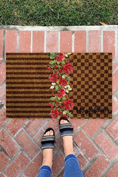 Buket Home سجادة باب أمامية مخططة للديكور الداخلي والخارجي متعددة الأغراض