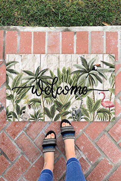 Buket Home سجادة باب للديكور الداخلي والخارجي باللون الأخضر