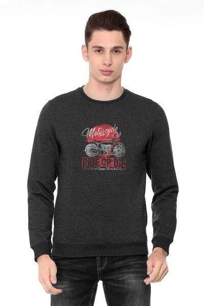 QIVI American Motorcycle Club Ride Or Die Printed Smoked Anthracite Men's Kni...