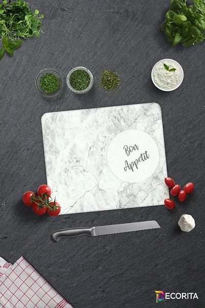Decorita Bon Appetit Glass Cutting Board - Stone Look, 29cm X 34cm