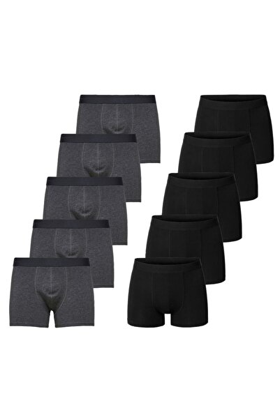 JOHN LION Erkek Siyah Füme 10'lu Premium Likralı Boxer