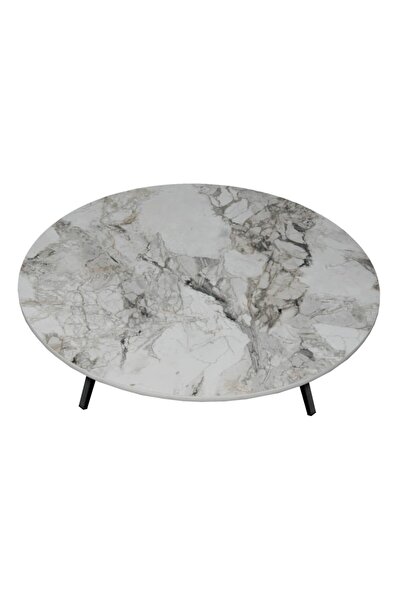 Arıcıoğlu 90 Cm Metal Ayaklı Mermer Desen Yer Sofrası Masa Ahşap Sofra