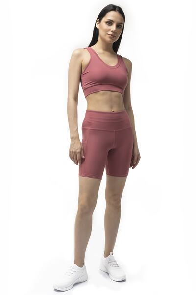 The Step Sports Spocket Dusty Rose Buzunar cu talie înaltă, pantaloni scurți yoga fermoși, colanți 6&quot;