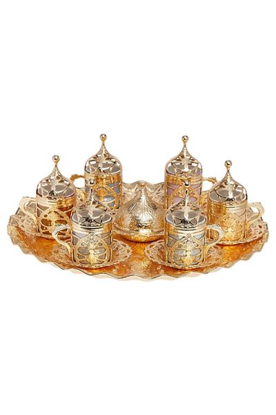 BAZAAR 4 طقم قهوة تركية عثمانية حريم سلطان 6 أكواب ملونة - أصفر Crst116