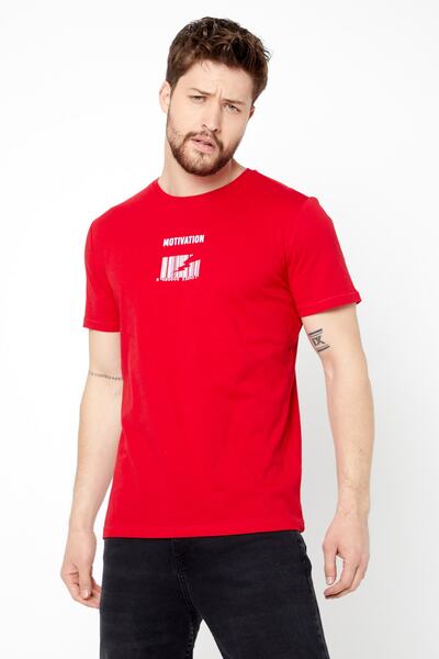 COMEOR Чоловіча червона футболка з короткими рукавами, круглим вирізом, базов...