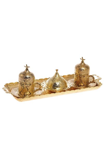 BAZAAR 4 Turkish Coffee Set with Whirling Dervish Motif for 2 People - Yellow Crst166