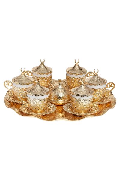BAZAAR 4 طقم أكواب نسكافيه بزخارف عثمانية 6 أشخاص أصفر Crst210